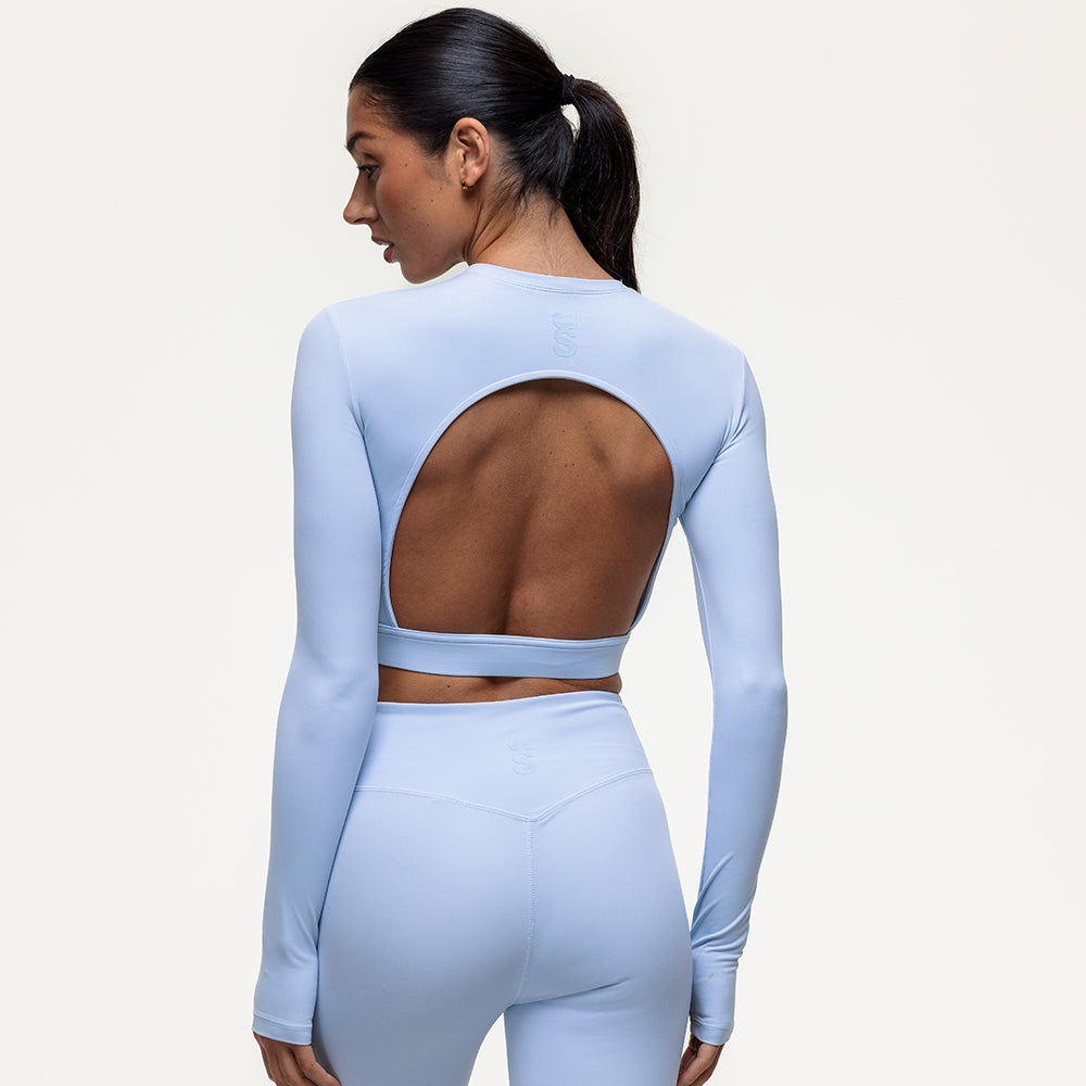 Karma Long Sleeve Crop Top - Cashmere Blue