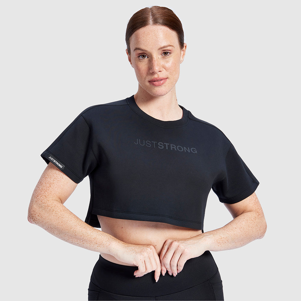 Black Oversized Athletic Cropped Tonal T-Shirt