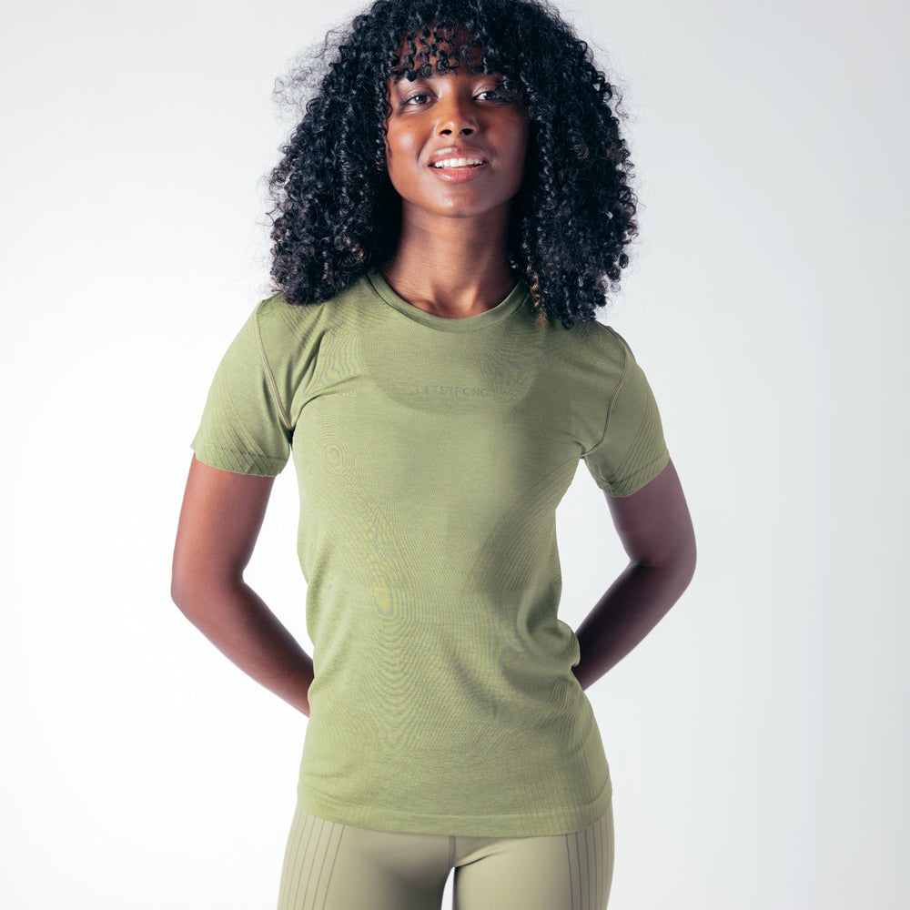 Laser Seamless Workout Tee - Military Green